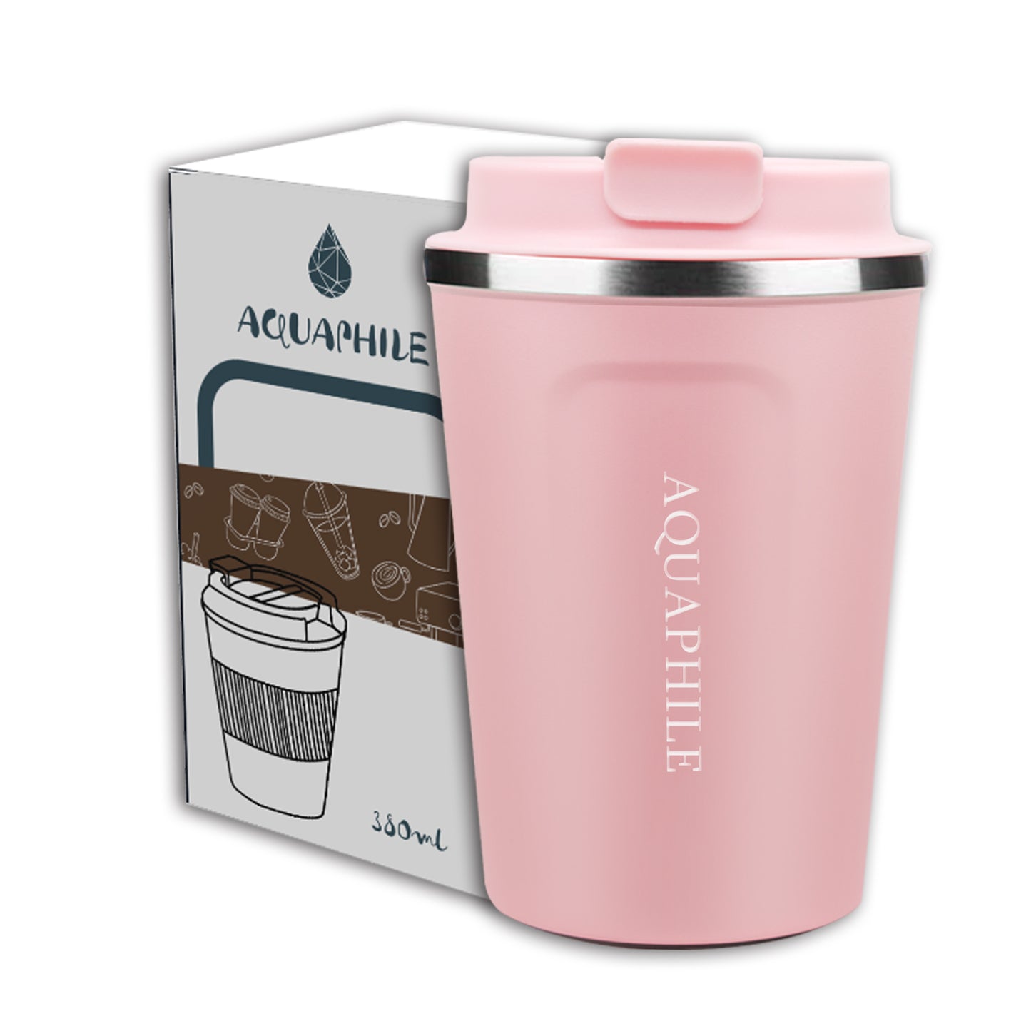 Aquaphile Coffee Mug to Go Stainless Steel Thermos Double Wall Insulated Coffee Cup Reusable Travel Mug with Leak Proof Lid