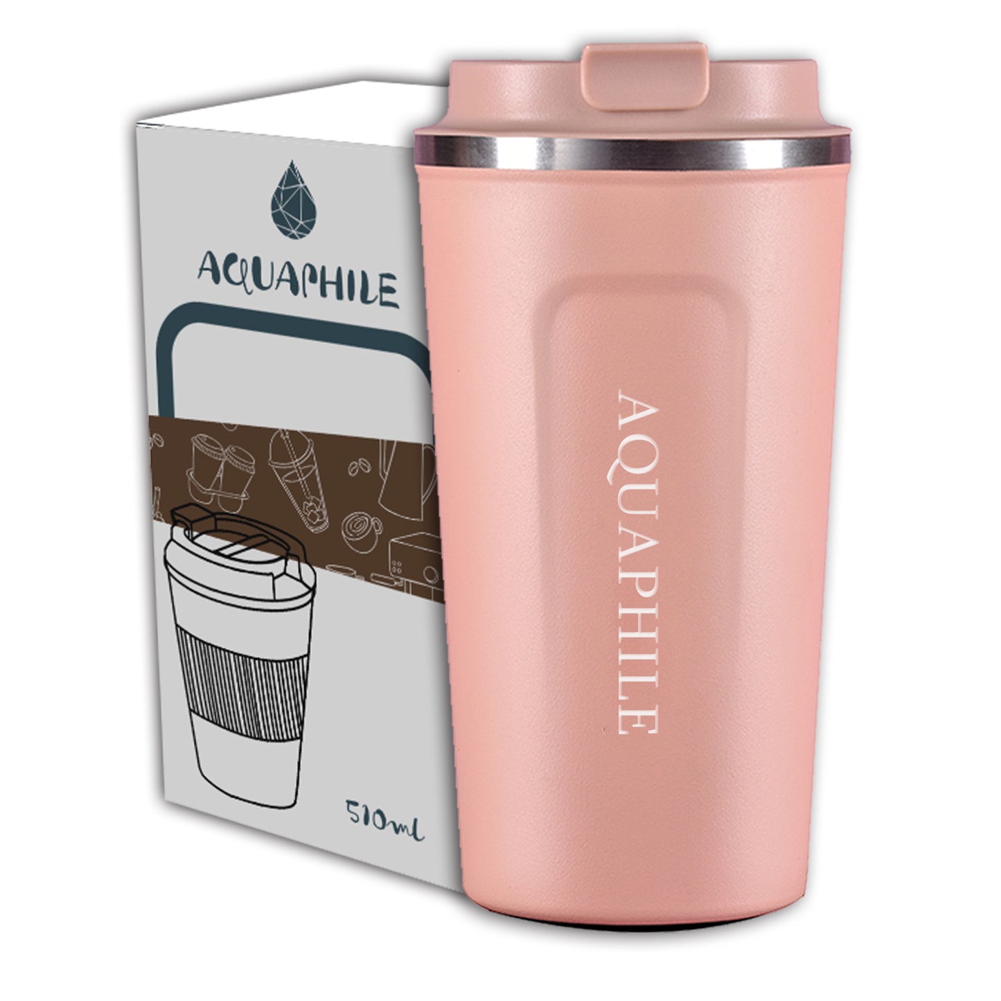 Aquaphile Coffee Mug to Go Stainless Steel Thermos Double Wall Insulated Coffee Cup Reusable Travel Mug with Leak Proof Lid