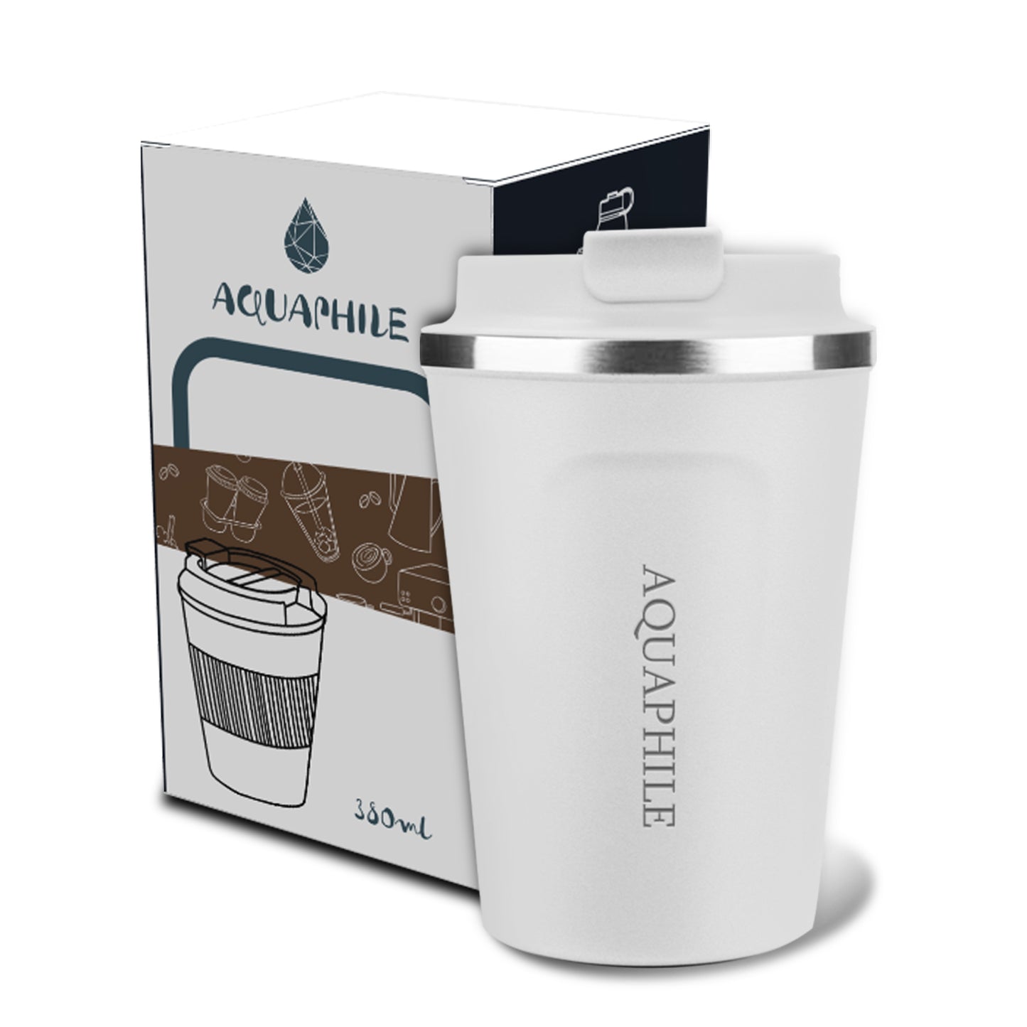 Aquaphile Coffee Mug to Go Stainless Steel Thermos Double Wall Insulated Coffee Cup Reusable Travel Mug with Leak Proof Lid