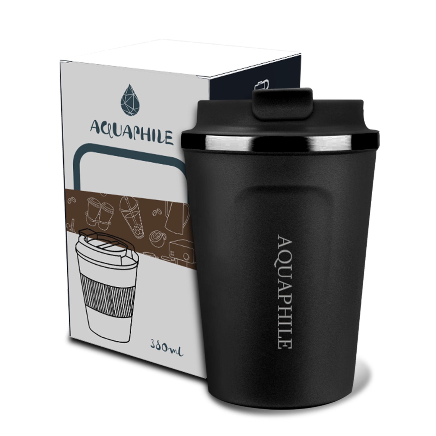 Aquaphile Coffee Mug to Go Stainless Steel Thermos Double Wall Insulated Coffee Cup Reusable Travel Mug with Leak Proof Lid