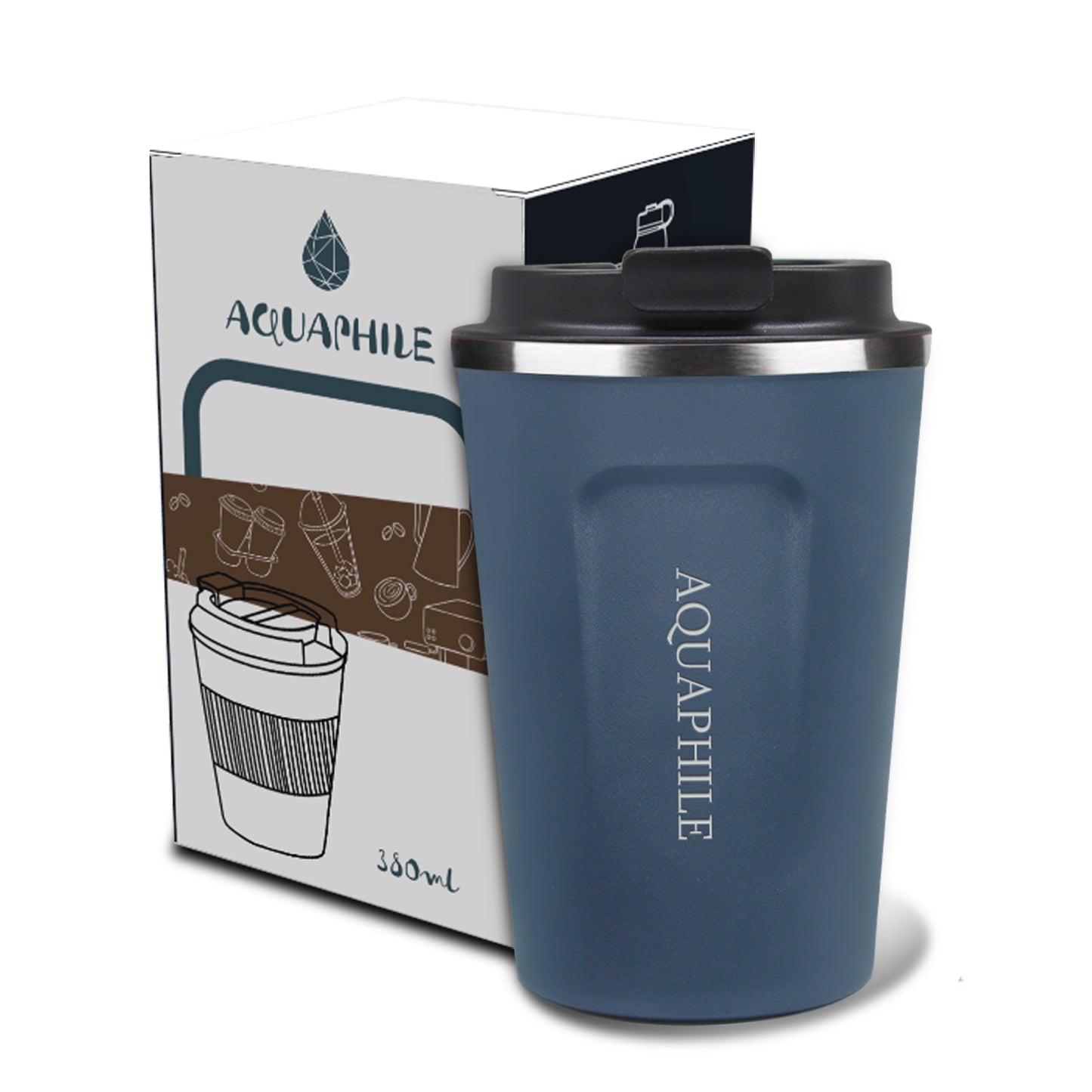 Aquaphile Coffee Mug to Go Stainless Steel Thermos Double Wall Insulated Coffee Cup Reusable Travel Mug with Leak Proof Lid