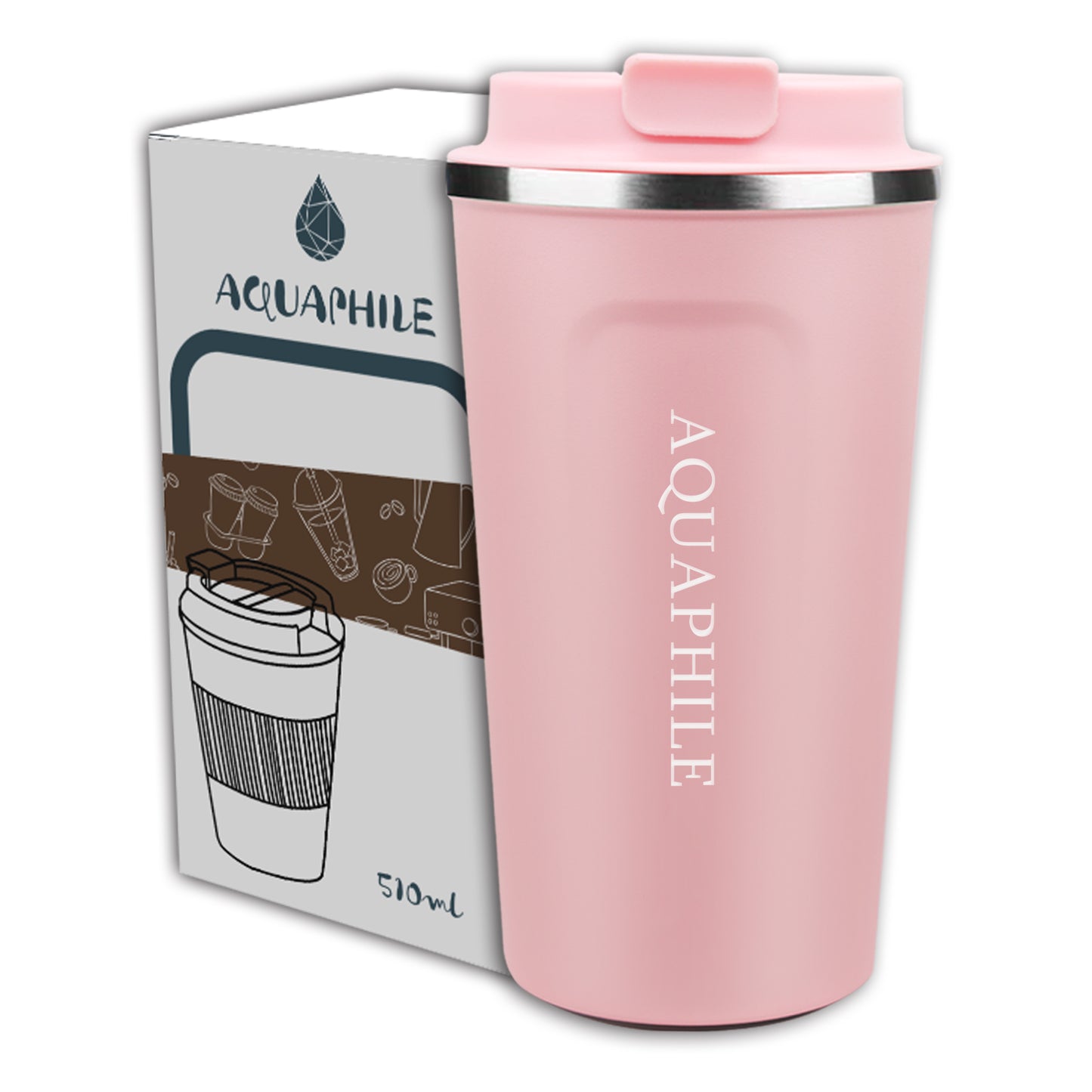 Aquaphile Coffee Mug to Go Stainless Steel Thermos Double Wall Insulated Coffee Cup Reusable Travel Mug with Leak Proof Lid