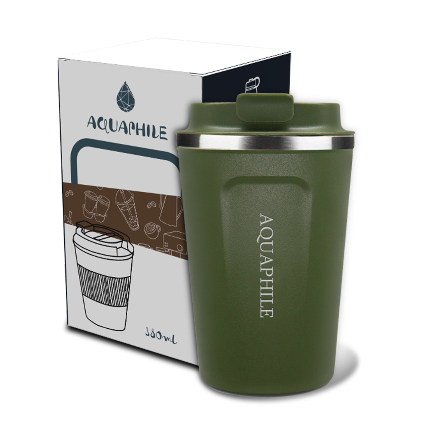 Aquaphile Coffee Mug to Go Stainless Steel Thermos Double Wall Insulated Coffee Cup Reusable Travel Mug with Leak Proof Lid