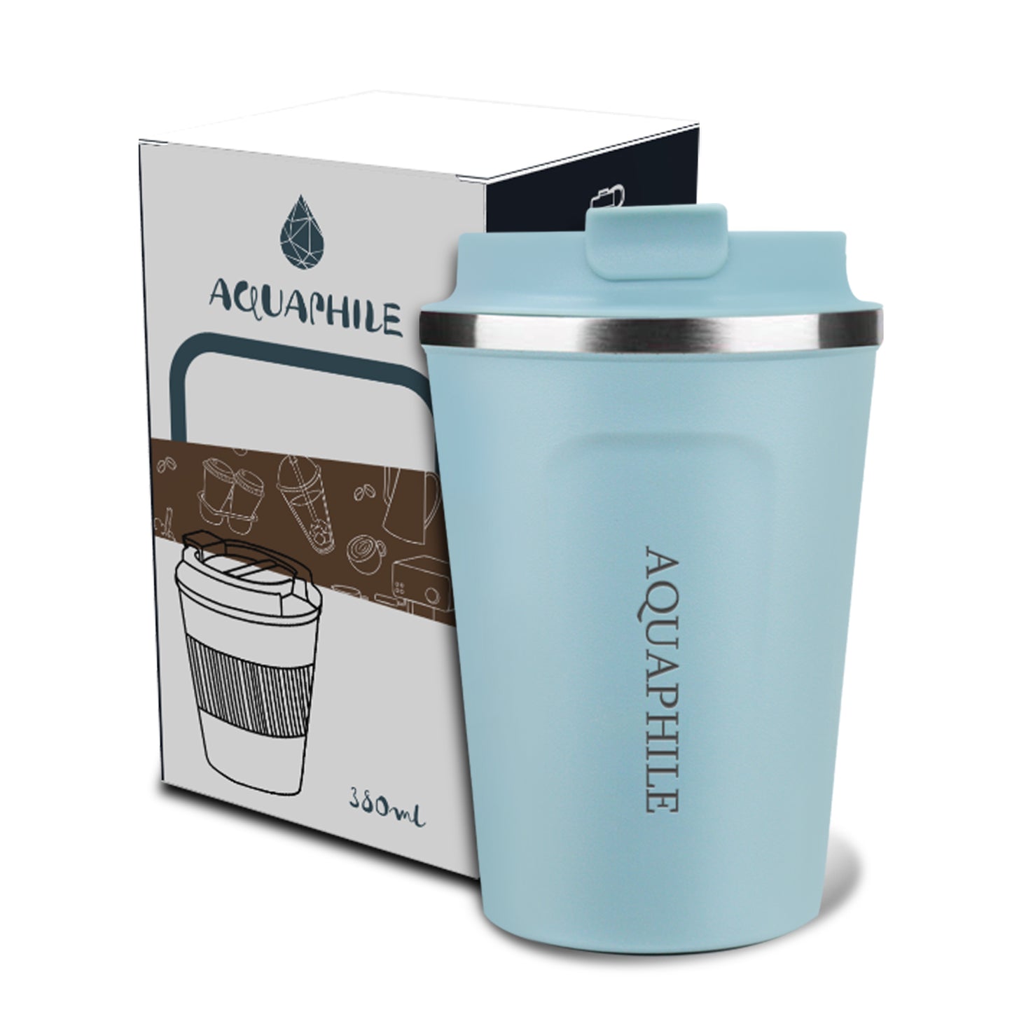 Aquaphile Coffee Mug to Go Stainless Steel Thermos Double Wall Insulated Coffee Cup Reusable Travel Mug with Leak Proof Lid